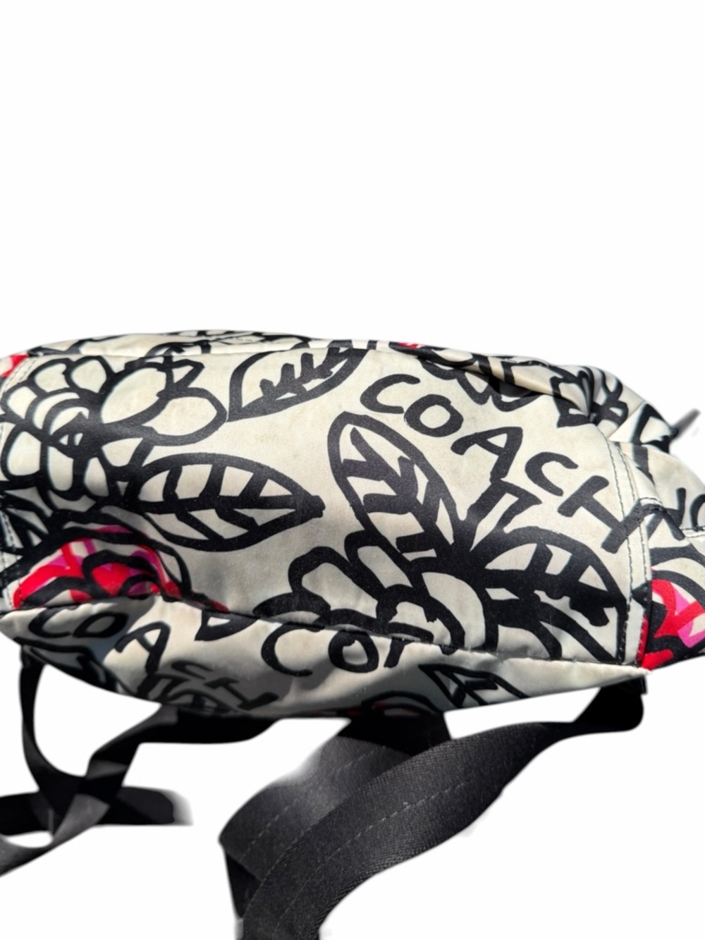 Coach Poppy Floral Canvas Drawstring Backpack - Black, White & pinkish F16582 - Picture 7 of 9